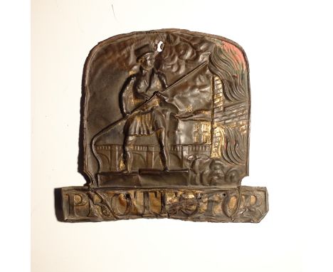 Protector Fire Insurance Company Fire Mark,  1825-1835, W80A, P, corner of panel detached, inscribed recto'Oct 5th 1905, The 