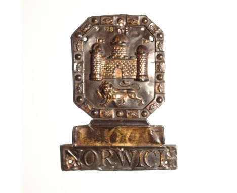 Norwich General Assurance Company Fire Mark,  1792-1821, W28D, copper, policy no. 12660, G, some original paint, policy panel