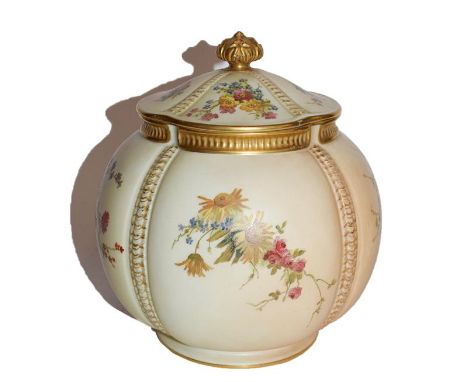 A Royal Worcester blush ivory vase and coverGood condition throughout. 18.5cm high. Shape number 1796. 