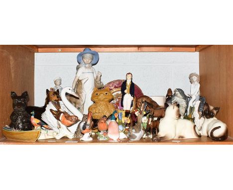 A group of 20th century ceramics including: Lladro, Beswick, Royal Doulton, Crown Staffordshire, Limoges, Goebel, Wade etc. (