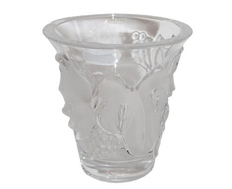 A Lalique crystal Samur clear and frosted vase, engraved Lalique France, 14cm high Very small scratch to the rim. Some dirt b