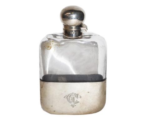 A Victorian Silver-Mounted Glass Spirit-Flask, by James Dixon and Sons, Sheffield, 1893, oblong and with bayonet mounted cove