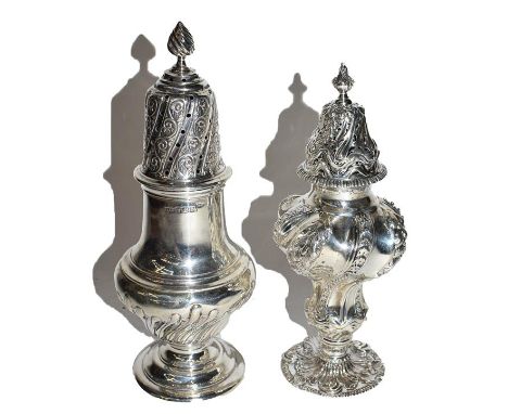 A Victorian Silver Sugar-Caster, Maker's Mark Rubbed, London, 1896, spiral-fluted, each flute stamped with foliage, on openwo