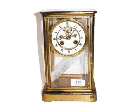 A 19th century French crystal four glass mantel clock, S Marti Paris with Pendulum 25.5cm long. 