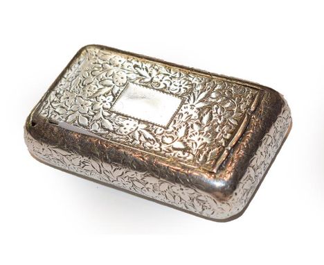 A George IV Silver Snuff-Box, Maker's Mark TS, Birmingham, 1826, oblong, overall engraved with foliage, the hinged cover with