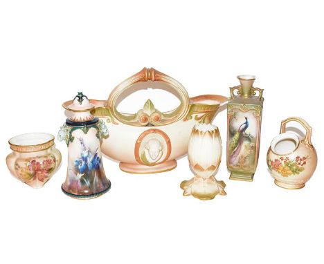 A quantity of Royal Worcester and Hadley's blush ivory, including a twin spout centre piece, pattern no 479 (a.f), a small fl