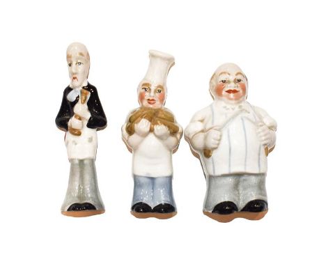 Three wade porcelain figures, Butcher, Baker &amp; Candlestick maker Candlestick maker crazed badly, especially to the coat t