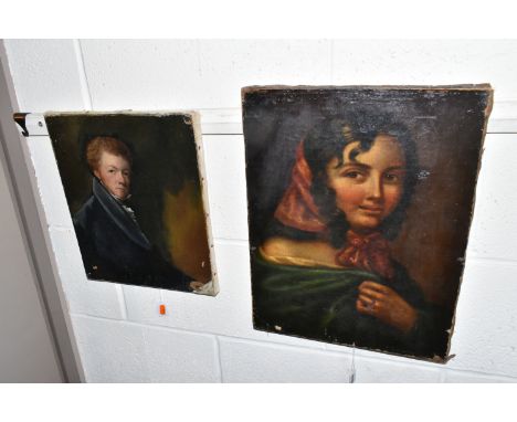 19TH CENTURY ENGLISH SCHOOL, Portrait of a gentleman, half length, cut down oil on canvas, laid on modern canvas, unframed, 3