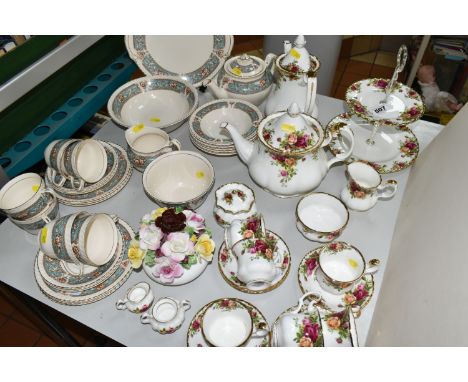 A LARGE GROUP OF TEAWARES FROM NAMED MANUFACTURERS to include eighteen pieces of Royal Albert Old Country Roses tea ware comp
