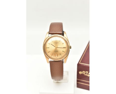 A GENTS 9CT GOLD 'ROTARY' WRISTWATCH, automatic movement, round gold tone dial signed 'Rotary 21 jewels, Automatic', baton ma