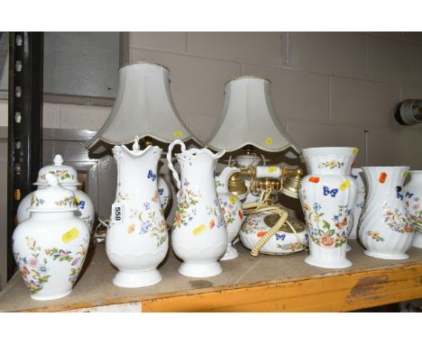 A COLLECTION OF AYNSLEY 'COTTAGE GARDEN', comprising two table lamps with shades (shades are dusty would benefit from a clean
