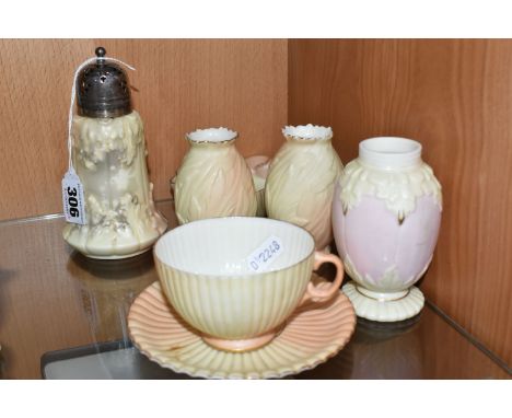 ASSORTED LOCKE &amp; CO. WORCESTER 'BLUSH IVORY', including pair small leaf moulded vases, height 9cm (one marked as second q