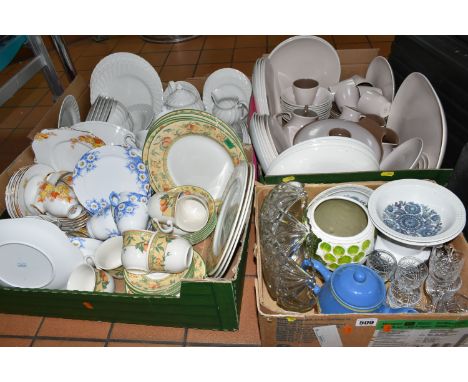 FOUR BOXES OF CERAMIC KITCHEN AND TEA WARE to include a box of Poole Pottery Tinware kitchenware comprising a tureen, a teapo