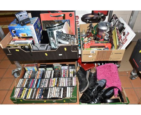 FOUR BOXES OF MUSIC CASSETTE TAPES AND SUNDRIES, to include over one hundred and twenty tape cassettes, artists include Georg