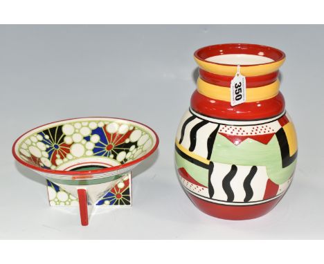 TWO PIECES OF WEDGWOOD 'CLARICE CLIFF' INSPIRED CERAMICS, comprising a Clarice Cliff Collection conical footed bowl in the 'B