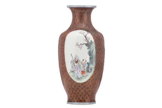 A Chinese Faux Bois Ground Famille Rose Vase The Roundels