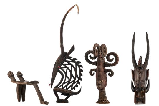Four Decorative African Wooden Items Different Regions And Tribes