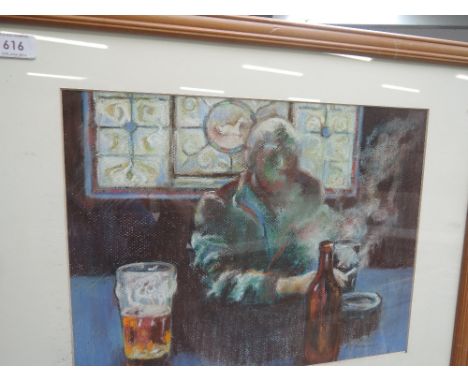 A pastel sketch, old man at the pub