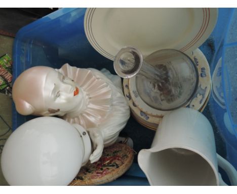 A box of miscellaneous including clown lamp