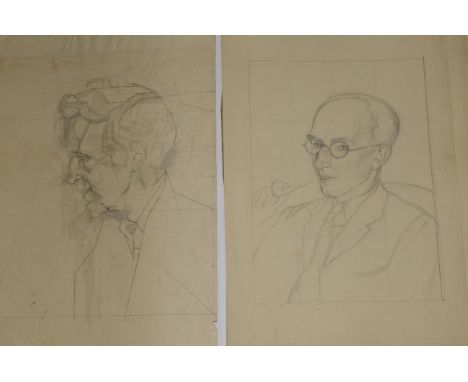 Edith Lawrence (1890-1973) Portrait of a man, head and shoulders, in profile Pencil, together with two further head and shoul