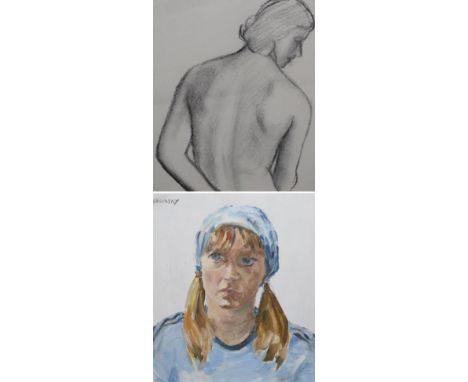 Bernard Meninsky (1891-1950) Drawing of the back of a nude  Charcoal, together with a further painting ''Portrait of Leslie''
