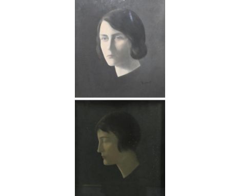Jacob Kramer (1892-1962)  A portrait of a lady in profile with bob A portrait of a lady slightly turned to left Each signed, 