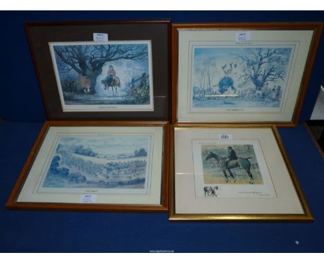 Three framed Hunting prints by Thelwell - 'The Stirrup Cup', 'The Meet' and 'The Return Home' together with a Snaffles print 