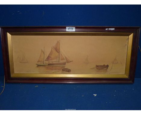 A framed watercolour depicting sailing boats, signed lower left K. Jenkins 1929.