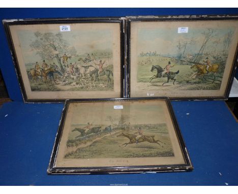 Three framed H. Alken hunting prints to include; 'The Full Cry', 'Getting Away' and 'The Earth'.