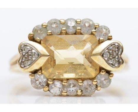 A 9ct gold citrine and white stone cluster ring, N, 4gm 