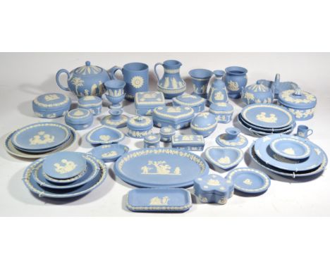 A large collection of Wedgewood Jasperware cabinet pieces, together with ceramic animal models by Wade, Sylvac and Coopercraf