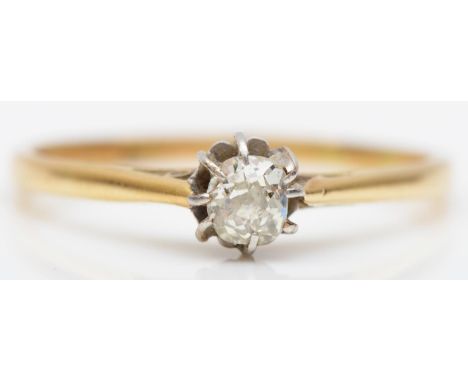 An 18ct gold single old cut diamond ring, approximately 0.25cts, P 1/2, 1.8gm 