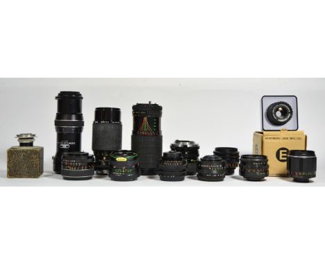 Thirteen manual lens, to include a Cosina 35mm-70mm f3.5-f4.8, a Promura 35mm f3.5, a Hanimex 28mm f2.8, a Sigma 70mm-210mm f