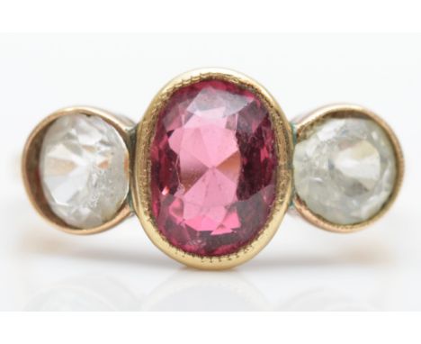 A vintage 9ct gold garnet and white stone ring, M, 2.8gm 