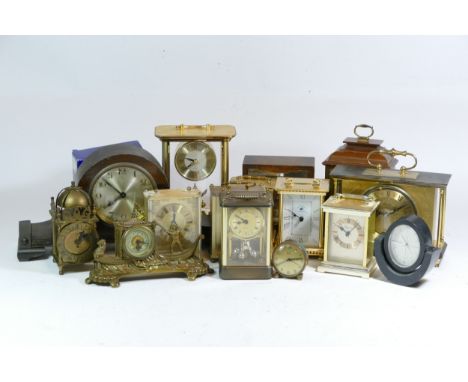 A collection of mid 20th century and later mantel clocks, having manual wind and quartz movements, to include carriage clocks