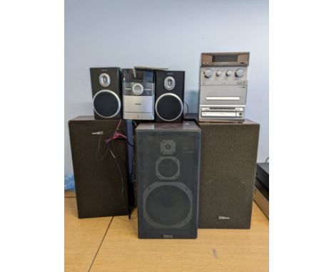 A Philips MC147 Micro Hi-Fi system, with speakers and manual, with a Panasonic SA-PM15 hi fi unit, with 5 speakers 