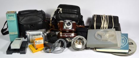 A collection of cameras and film cameras, with related accessories, to include a Canon MV800, with spare batteries, charger a