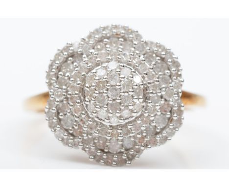 A 9ct gold and diamond cluster ring, R, 4.6gm 