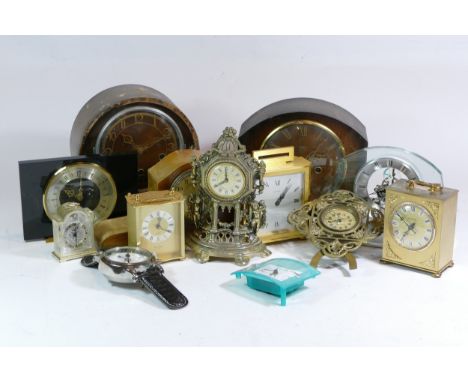 A collection of mid 20th century and later mantel clocks, having manual wind and quartz movements, to include carriage clocks