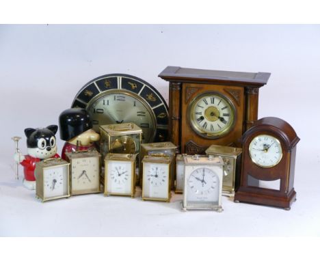 A collection of mid 20th century and later mantel clocks, having manual wind and quartz movements, to include carriage clocks
