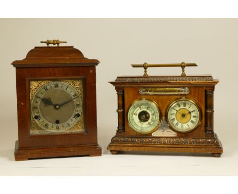 An early 20th century English mahogany bracket clock, the 8 day movement striking on four gongs, stamped Made In England, 29c