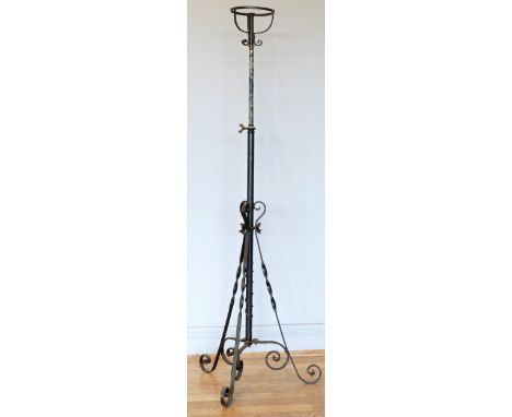 A Victorian wrought iron oil lamp stand, with adjustable column, 117 - 149cm. 