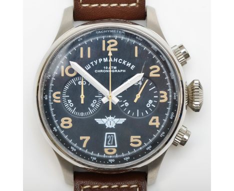 A Russian stainless steel chronograph date gentleman's wristwatch, Cosmo 1964,  two subsidiary dials, stop second and reset b