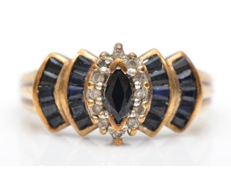 A 9ct gold sapphire and diamond dress ring, Q, 3.3gm 