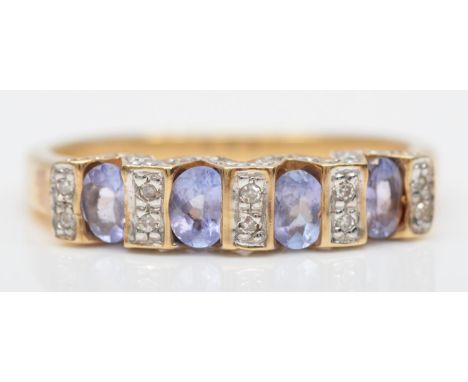 A 14ct gold tanzanite and diamond ring, P, 3.4gm 