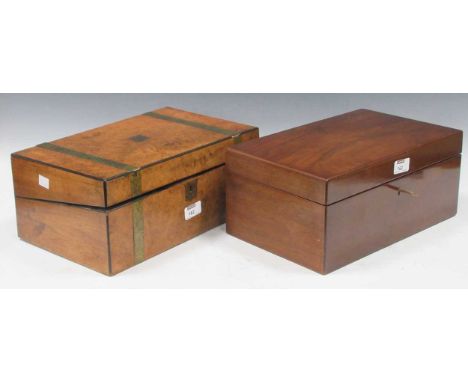19th century brass bound burr walnut writing slope, together with another with inset star, a modern humidor, and mahogany tea