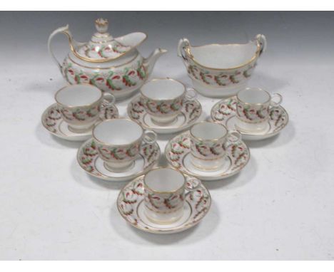 A Barr Flight &amp; Barr tea and coffee service, circa 1815, decorated with stylised ears of barley in green and dark red wit