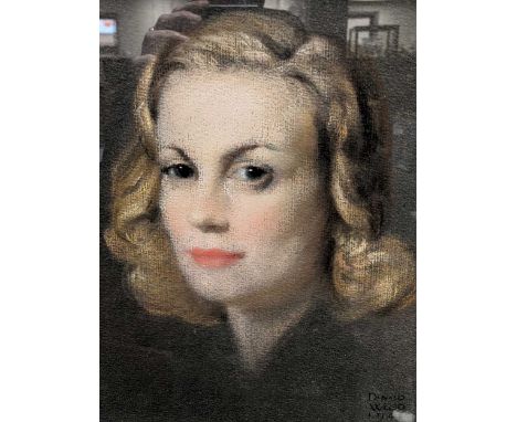 Donald Wood (British. 1889-1953) Head portrait of a blonde lady with a fair complexion,Pastel,Signed and dated 1946,34cm x 27