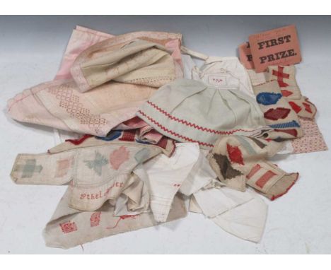 Group of textiles: a late 18th century sampler dated 1788 on a stretcher, together with late 19th century tapestry samplers a