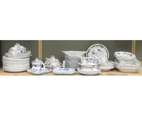 A Spode earthenware part dinner service, circa 1825, with Persian style imari decoration, comprising four small tureens and c